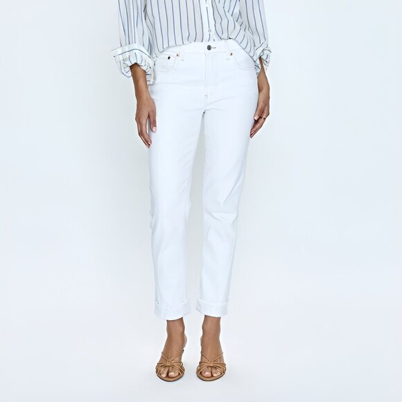 J. Jill White Mid-rise Bootcut Jeans with Tan Contrast Stitching (size 0) - Picture 1 of 15